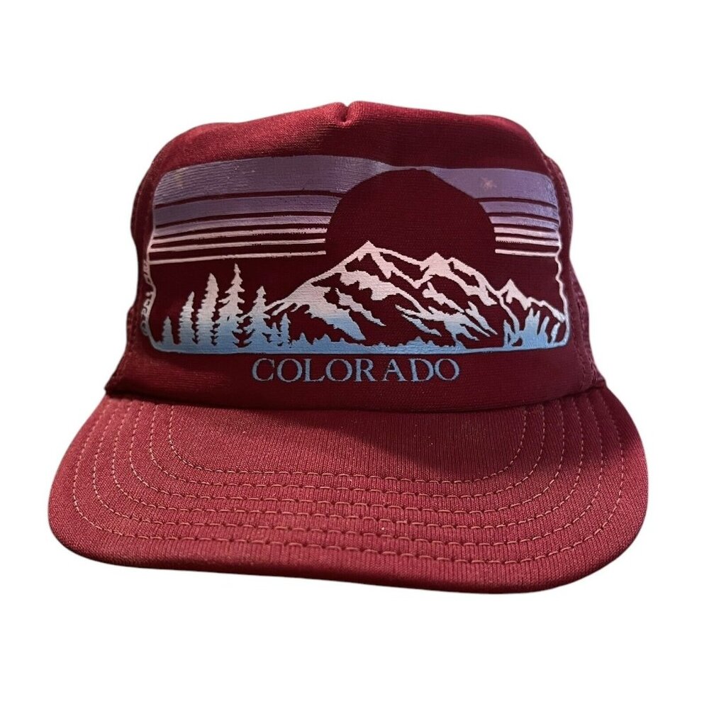 Vintage 1982 PMS Colorado‎ Red Striped Mesh Trucker Hat Cap SnapBack READ